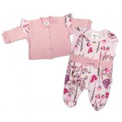 Baby Nellys 2-dílná sada, bavlněné dupačky s košilkou Motýlci, růžová
