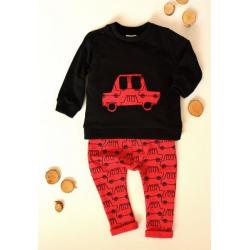 K-Baby Sada triko/mikinka + tepláčky Auto - černá/červená, vel. 74 - 74 (6-9m)