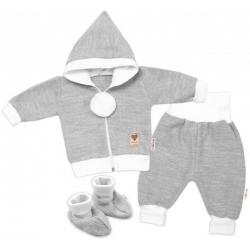 Baby Nellys 3-dílná souprava Hand made, pletený kabátek, kalhoty a botičky