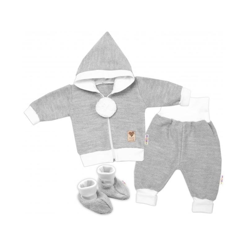 Baby Nellys 3-dílná souprava Hand made, pletený kabátek, kalhoty a botičky