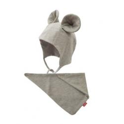 Bexa Bavlněná dvouvrstvá čepice na zavazování Miki + šátek - šedá - 56-62 (0-3m)