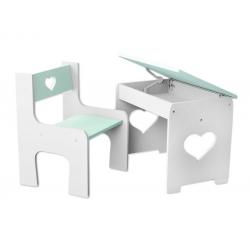 NELLYS Sada nábytku KIDS HEART Stůl + židle - mátová s bílou
