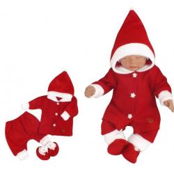 Z&Z 3-dílná pletená souprava, kabátek, kalhoty a botičky Baby Santa
