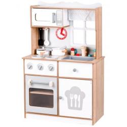 Velká dřevěná kuchyňka s příslušenstvím, Eco Toys 60 x 92 cm x 30 cm - bílá/přírodní