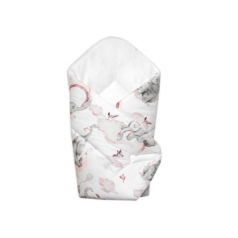 Novorozenecká bavlněná zavinovačka Baby Nellys, Slon a Duha, růžová/bílá