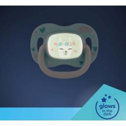 Symetrický silikonový dudlík Canpol Babies, svítící, 18 m+, Exotic - Panda, růžový