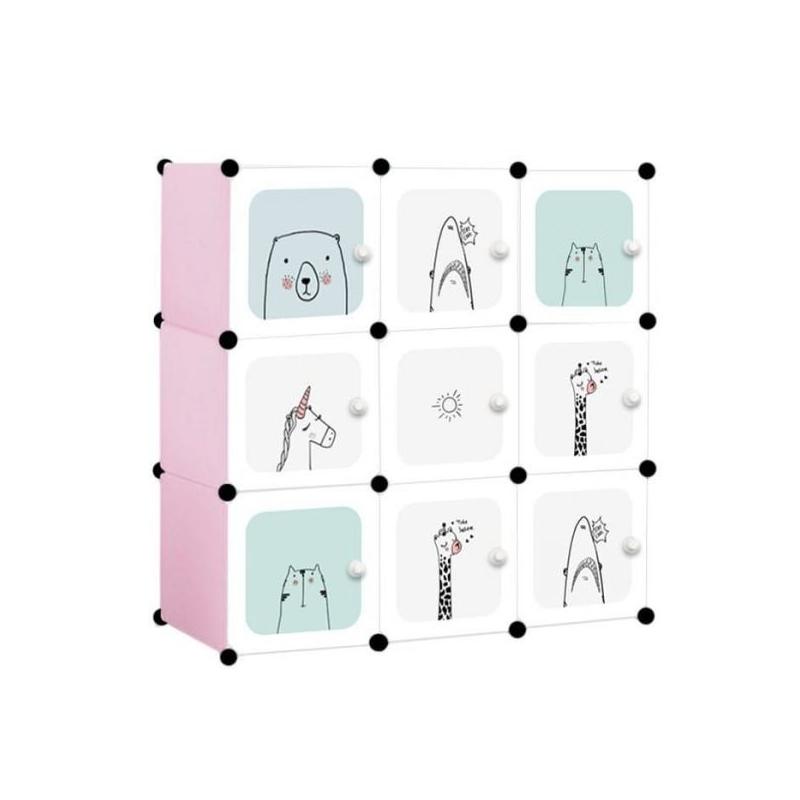 Modulační skříň/regál na hračky Eco Toys zvířátka - bílá/mátová/růžová
