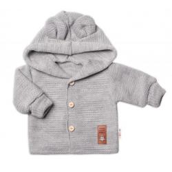 Dětský elegantní pletený svetřík s knoflíčky a kapucí s oušky Baby Nellys