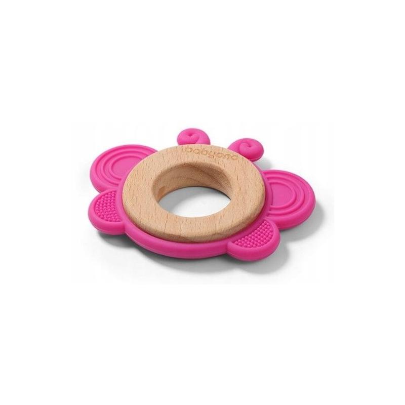 Dřevěné, silikonové kousátko BabyOno - Motýlek, růžové