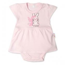 Baby Nellys Bavlněné kojenecké sukničkobody, kr. rukáv, Cute Bunny - sv. růžové, vel. 86 - 86 (12-18m)