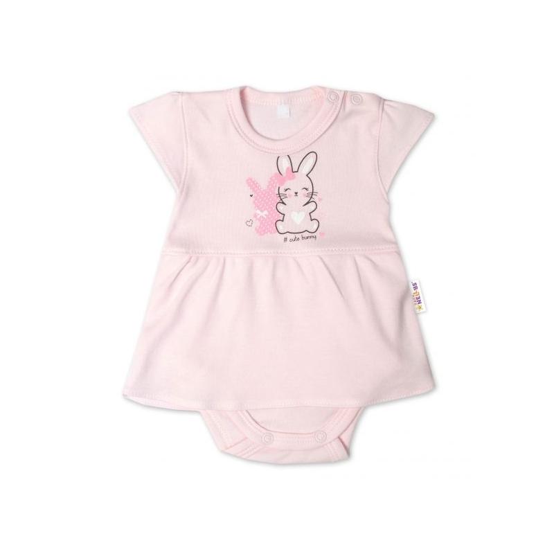 Baby Nellys Bavlněné kojenecké sukničkobody, kr. rukáv, Cute Bunny - sv. růžové, vel. 86 - 86 (12-18m)