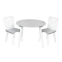 Dětský nábytek - 3 ks, kulatý stůl s židličkami - šedá/bílá, Baby Nellys