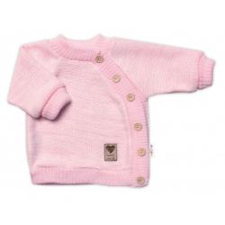 Dětský pletený svetřík s knoflíčky, zap. bokem, Hand Made Baby Nellys, růžový, vel. 80/86 - 80-86 (12-18m)