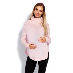 Těhotenské pončo s dlouhým rukávem - oválný střih, růžové - UNI