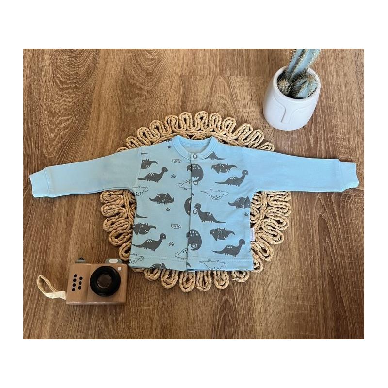 Novorozenecká bavlněná košilka, kabátek, Mamatti, Dino park - modrá s
