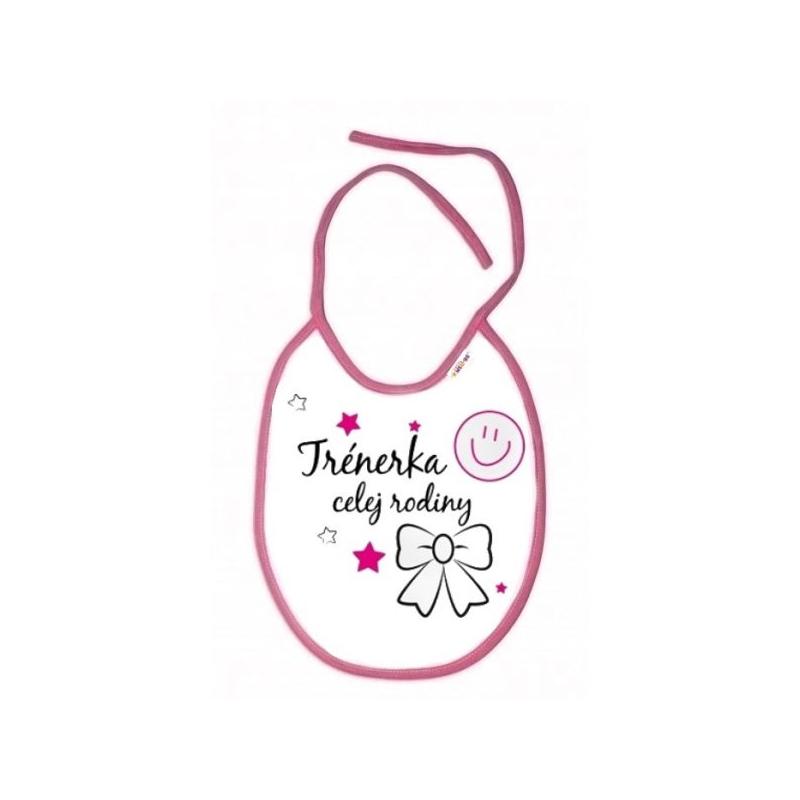 Nepromokavý bryndáček Baby Nellys - Trenérka celej rodiny, 24 x 27 cm - růžový