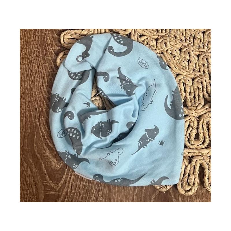 Dětský bavlněný šátek na krk Mamatti, Dino park - modrá s potiskem - univerzální