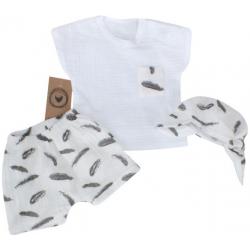 Mušelínové triko, kraťasy + šátek, 3D sada, Pírka Z&Z