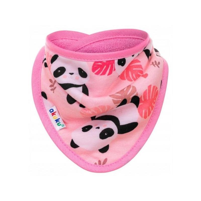 Dětský bryndáček/šátek Akuku - Panda, růžová
