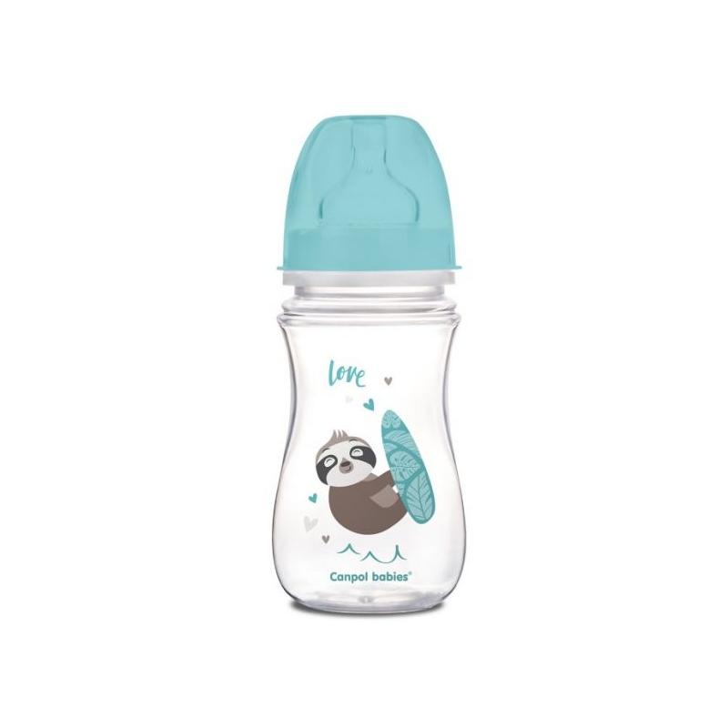 Antikoliková lahvička se širokým hrdlem Canpol Babies Easy Start - Lenochod 240 ml - modrá