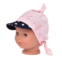 Dětský bavlněný šátek s kšiltem na zavazování, Baby Nellys Plameňák, růžový - 68-86 (6-18m)