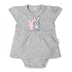 Baby Nellys Bavlněné kojenecké sukničkobody, kr. rukáv, Cute Bunny - šedé, vel. 86 - 86 (12-18m)