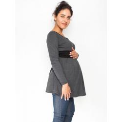 Těhotenská tunika s páskem, dlouhý rukáv Amina - grafit/pásek
