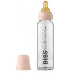 Skleněná antikoliková lahvička BIBS - 225 ml s kaučukovou savičkou vel. S, pudrově růžová