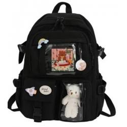 Školní batoh Medvěd pro mláděž s dekorací medvídka - černý