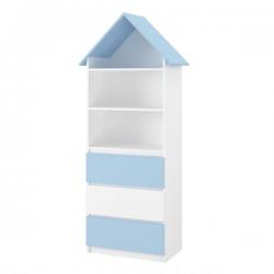 Dřevěná knihovna/skříň na hračky Nellys Domeček A3, bílá/modrá