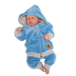 Tepláková souprava s kapsami Baby Nellys velurová, semišková Boy, modrá - 56-62 (0-3m)