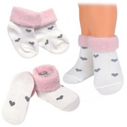 Bavlněné dětské ponožky s chlupáčkovým lemem, Srdíčka - bílé