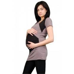 Těhotenská tunika s asymetrickým výstřihem - béžová - UNI