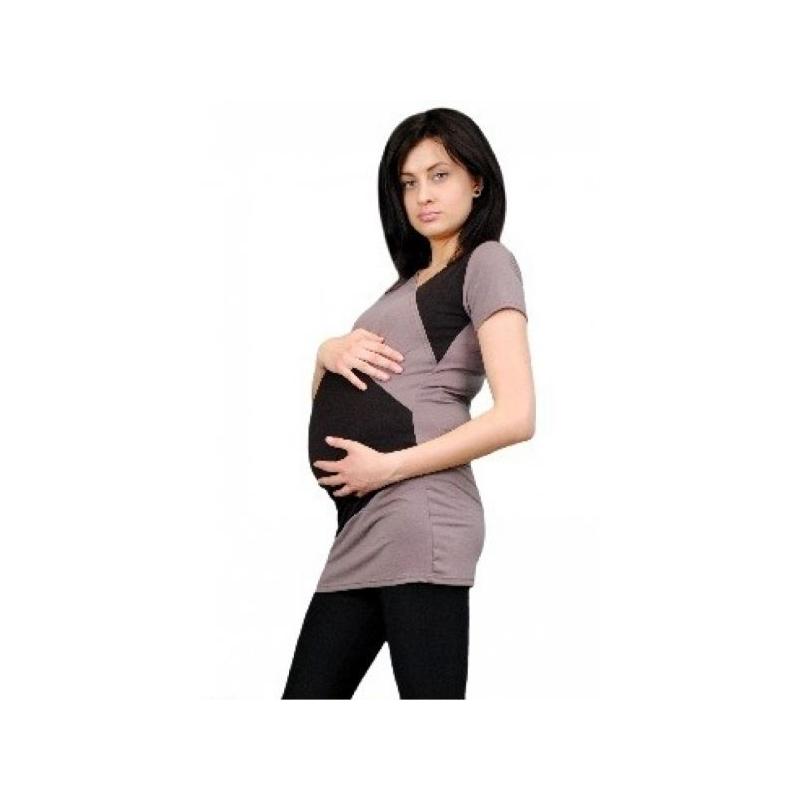 Těhotenská tunika s asymetrickým výstřihem - béžová - UNI