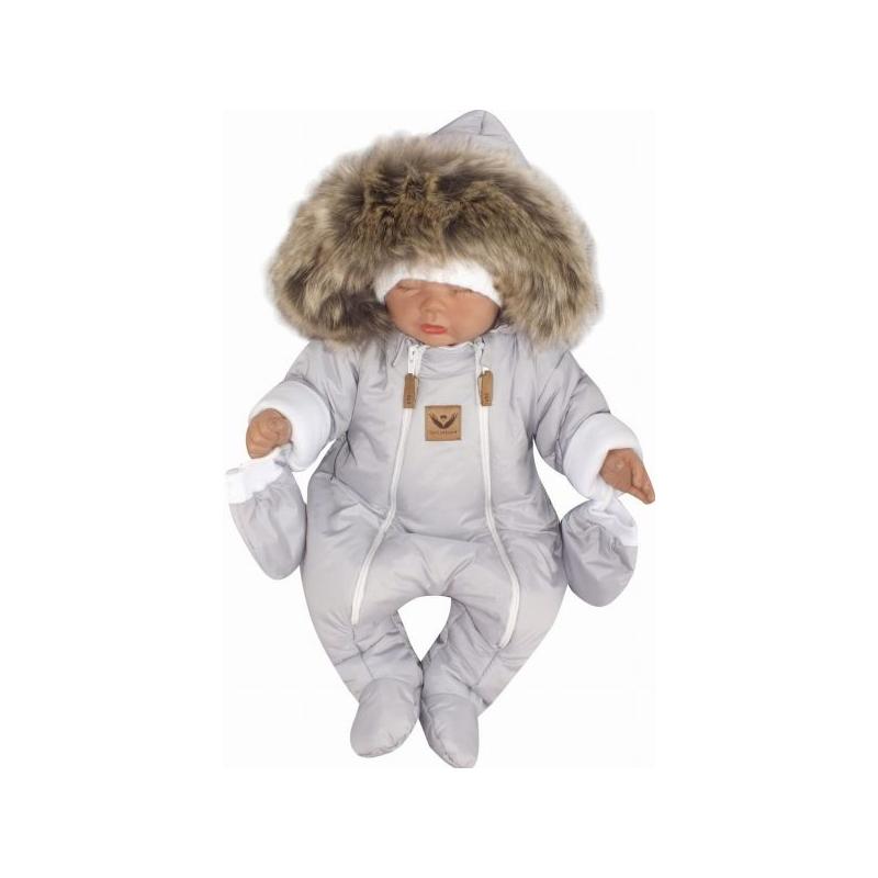 Z&Z Zimní kombinéza s dvojitým zipem, kapucí a kožešinou + rukavičky, Angel