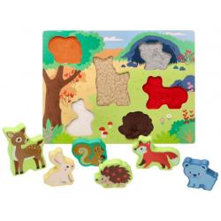 Dřevěné zábavné vkládací puzzle Adam Toys, lesní zvířátka 3D
