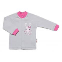 Baby Nellys Bavlněná košilka Lovely Bunny- šedá/růžová - 50 (0-1m)