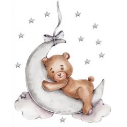 Nálepky, dekorace na zeď Tulimi - Spící Medvídek na měsíčku