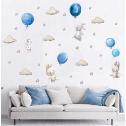 Nálepky, dekorace na zeď Tulimi - Zajíc s balónky XXL, modrá