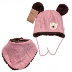 Pletená zimní čepice s kožíškem a šátkem Teddy Bear, Baby Nellys