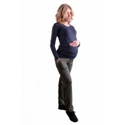 Be MaaMaa Těhotenské kalhoty s elastickým pásem a kapsami - šedý melírek, vel.