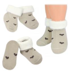 Bavlněné dětské ponožky s chlupáčkovým lemem, Srdíčka - capuccino, vel. 80/86, 1 pár - 80-86 (12-18m)
