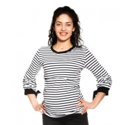 Be MaaMaa Těhotenské, kojící tričko Belora, bílo-černé - XS (32-34)
