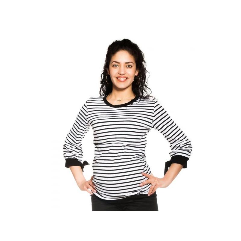 Be MaaMaa Těhotenské, kojící tričko Belora, bílo-černé - XS (32-34)