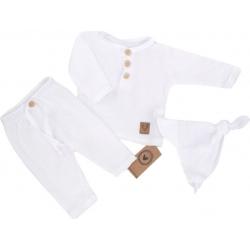Mušelínové triko dl. rukáv, kalhoty + šátek uzlík, 3D sada, Z&Z, bílá - 56 (1-2m)