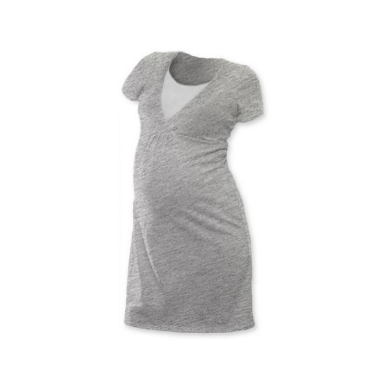 Těhotenská, kojící noční košile JOHANKA krátký rukáv - šedý melír