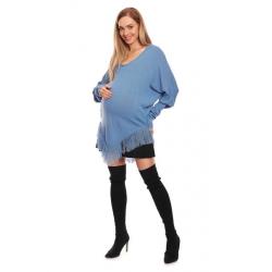 Be MaaMaa Těhotenské pončo dlouhý rukáv - modré - UNI