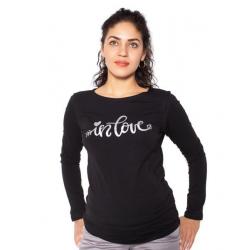 Be MaaMaa Těhotenské triko dlouhý rukáv In Love - černé