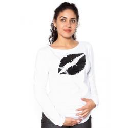 Be MaaMaa Těhotenské triko dlouhý rukáv Kiss - bílé