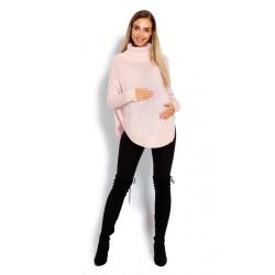 Be MaaMaa Těhotenské pončo s dlouhým rukávem - oválný střih, růžové - UNI